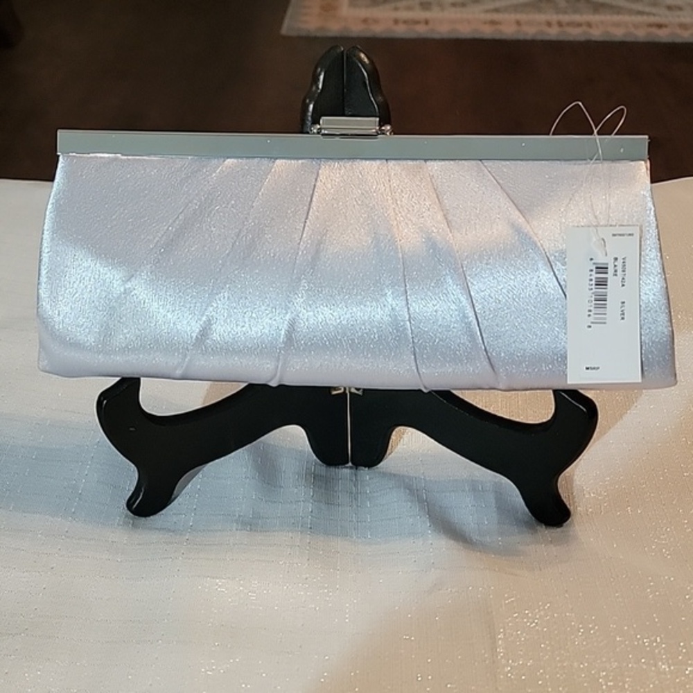 Jessica Mcclintock Silver Blair Clutch or Shoulder Purse NWT